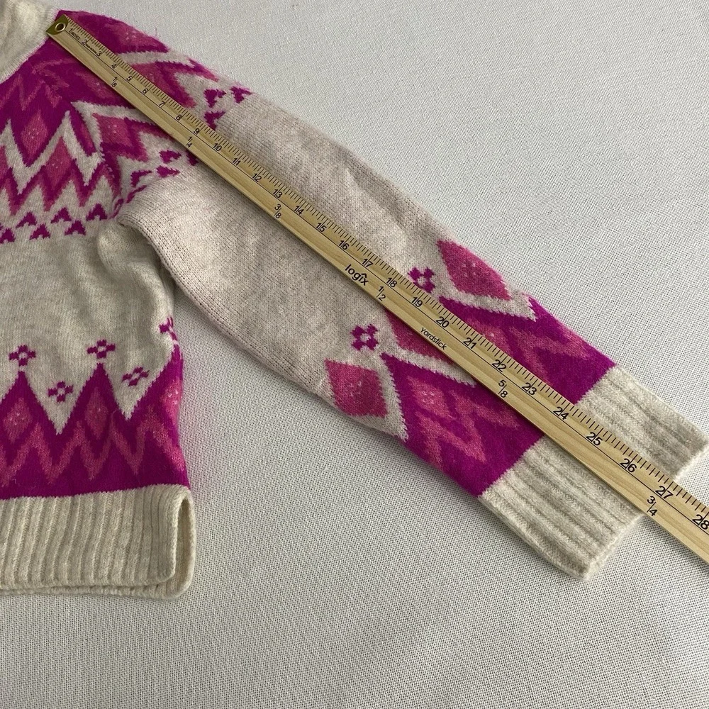 CeCe Women's Medium Collared‎ Fair Isle Sweater Beige/Magenta Long Flare Sleeve